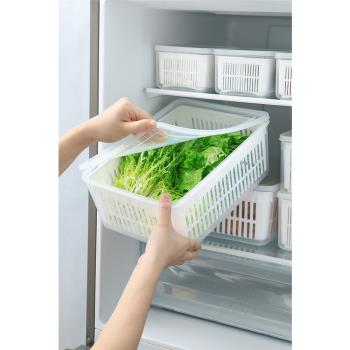 日式LISSA瀝水保鮮盒食品級蔬菜水果瀝水籃廚房冰箱收納盒密封盒