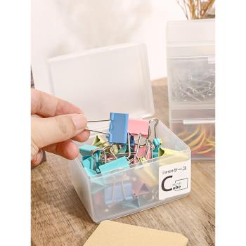 日本進口帶蓋辦公用品收納盒透明卡片文件夾回形針小物整理盒