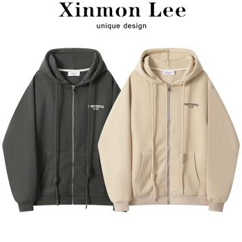 XinmonLee慵懶風連帽衛衣外套女士秋季寬松美式復古長袖開衫上衣