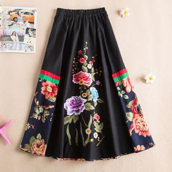 雲南民族風女裝拼接長裙刺繡花