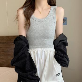 灰色螺紋吊帶背心女韓版無袖內搭性感打底衫2023新款夏季外穿上衣