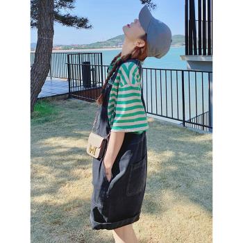 酷鹽系牛仔背帶短褲夏季女薄款網紅炸街設計感可愛日系小個子套裝