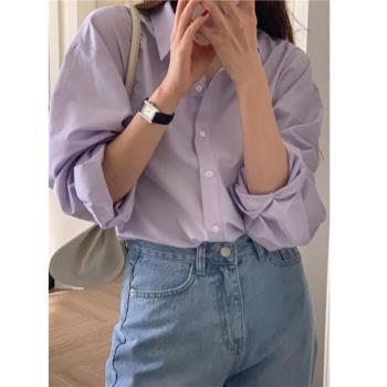 紫色韓版寬松疊穿內搭打底襯衫
