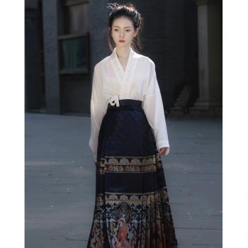 新中式國風改良漢服馬面裙套裝禪意古裝日常通勤百褶半身裙女夏季