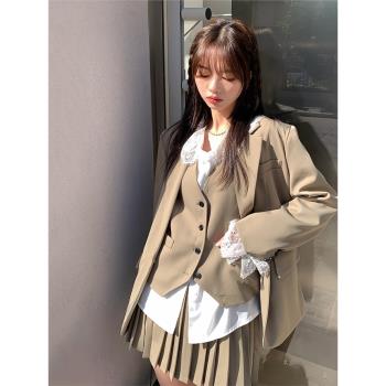 紅人館 小香風西裝外套女秋季2025年新款ins潮領帶設計感休閑西服