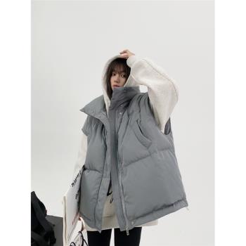 廢柴冬季設計感百搭坎肩加厚輕薄羽絨服寬松短款白鴨絨馬甲外套女