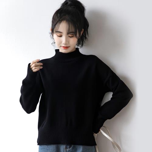 半高領毛衣女打底衫2025秋冬新款加厚內搭中領上衣寬松黑色針織衫