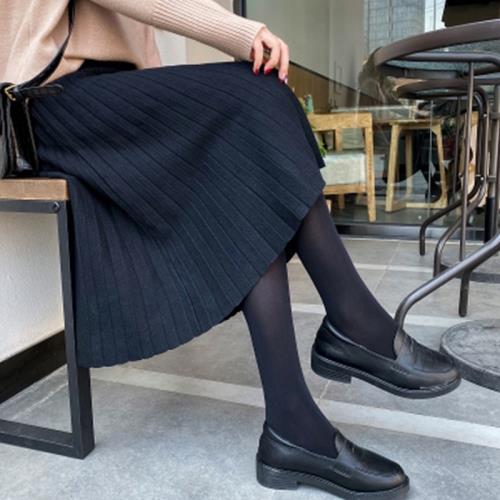 黑色百褶裙女秋冬韓版高腰a字裙中長款遮跨顯瘦小個子針織半身裙