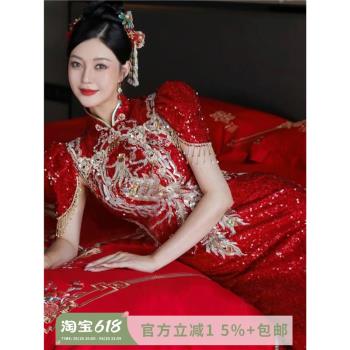 高貴古典紅色中式新娘結婚敬酒服婚禮婚宴婚慶婚紗禮服旗袍19126