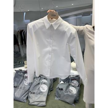 韓國東大門春裝新款寬松顯瘦白色襯衣Polo領休閑長袖襯衫上衣女士