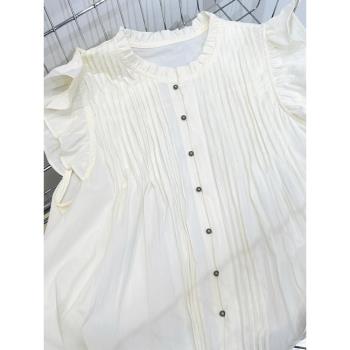 韓國東大門時尚套裝女夏設計感小眾壓皺荷葉邊小飛袖襯衫無袖上衣