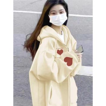 外套女春秋薄款oversize拉鏈衛衣