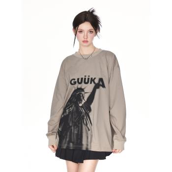 GUUKA廓形復古風上衣寬松長袖T恤