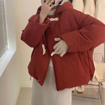 牛角扣羽絨棉服女短款冬季韓版寬松小個子加厚保暖麵包服棉衣外套