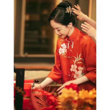 典晴【時瓊】紅色真絲旗袍國風新中式女裝敬酒服結婚訂婚禮服套裝