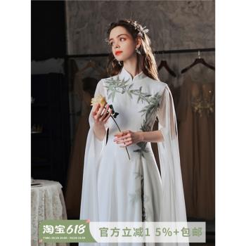 中式舞臺主持人旗袍古箏演出服