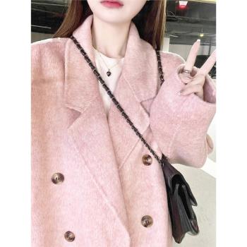 粉色韓系羽絨服內膽加厚呢大衣