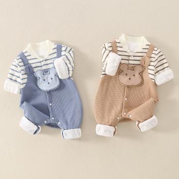 嬰兒寶寶假兩件雙層純棉連體衣服