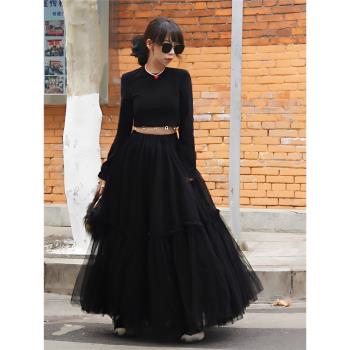 貓布制造重工多層黑色高級感紗裙
