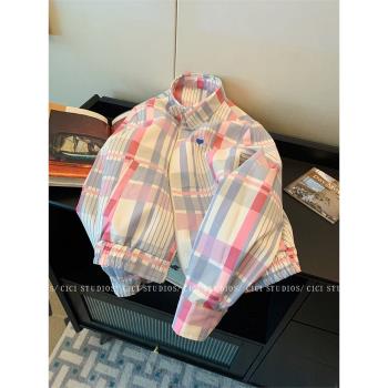 Polo格紋夾克秋季復古棒球服刺繡