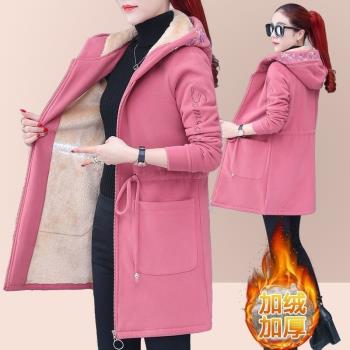 加絨加厚羊羔絨毛呢子外套女2023新款秋冬季韓版寬松中長款大衣潮