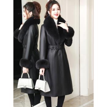 中長款羽絨服狐貍毛領真皮皮衣