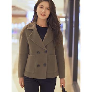秋冬女雙面呢短款外套23韓版流行西服領純羊毛呢子高端上衣雙排扣