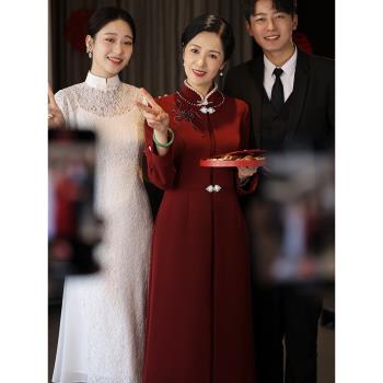 紅裳晚|高階旗袍媽媽裝婚宴中式新款喜婆婆裝兩件套年輕氣質秋冬