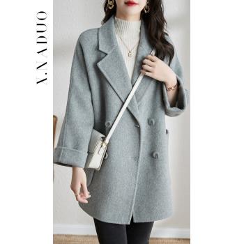 秋冬新款雙面呢大衣女零羊絨中長款呢子外套羊毛純色氣質品牌
