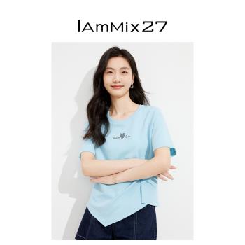 IAmMIX27撞色時尚不對稱短袖T恤