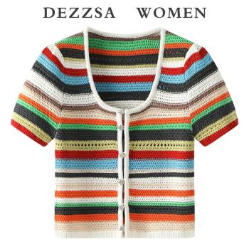 DEZZSA鏤空百搭顯瘦短袖針織衫