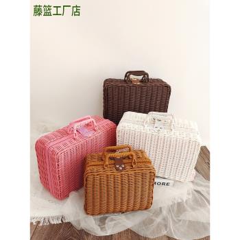 藤編手提箱手伴禮品箱子野餐籃子收納箱盒行李復古手提箱大中小號