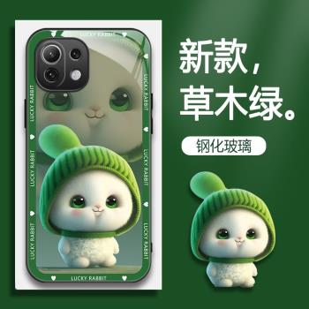 適用Mi小米11lite青春版手機殼的手機套新款保護套防摔軟殼矽膠玻璃男女款呆萌兔網紅可愛情侶卡通超薄全包個