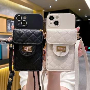 小香風菱格皮質零錢卡包適用iPhone14promax手機殼11蘋果13高階12mini潮牌Xr斜挎xs掛繩7矽膠8plus全包6s套SE