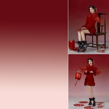 時裝商業廣告服裝拍攝紅白紅色漸變婚紗影樓攝影數碼噴繪背景布
