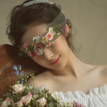 森系粘花性感蒙眼紗蕾絲帶美女拍照寫真創意新娘飾品眼罩半透面紗
