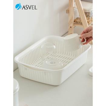 日本進口asvel廚房置物架家用奶瓶盤碗碟收納架雙層濾水籃瀝水架