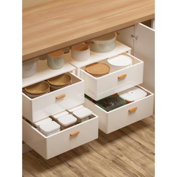 櫥柜拉籃抽拉式置物架調料碗碟收納盒抽屜式廚房下水槽柜子分層架