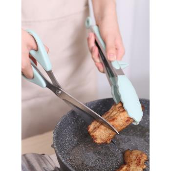 韓式烤肉剪子牛排剪刀多功能家用廚房不銹鋼硅膠食品燒烤夾子套裝
