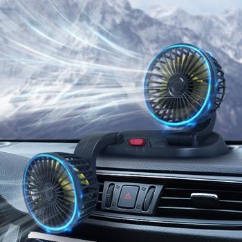 貨車儀表臺車載雙頭折疊風扇 可旋轉可轉頭5v 12v24v汽車車內創意