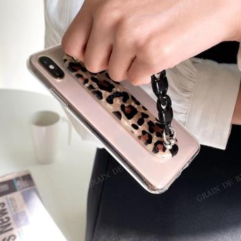 韓國進口GRAIN de BEAUTE時尚豹紋手機貼紙手機掛鏈手腕網紅新款