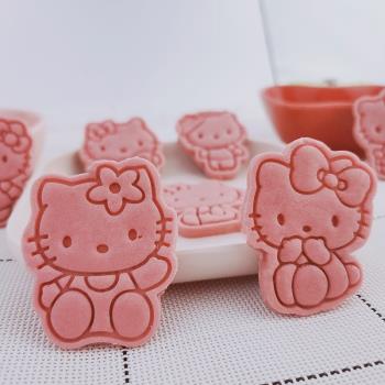 可愛kitty貓卡通餅干模具家用DIY翻糖烘焙工具3D立體按壓創意模具
