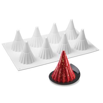 新款8連圓錐形法式圣誕樹慕斯蛋糕甜品西點螺旋形DIY硅膠烘培模具