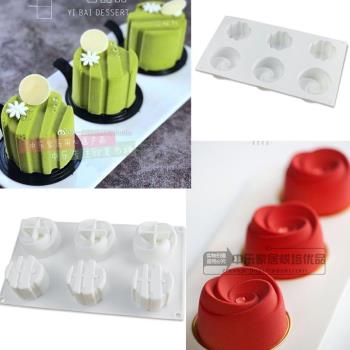 創意6連玫瑰花柱蛋糕磨具組合花形法式甜品西點烘焙慕斯模具矽膠