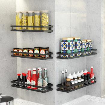 黑色轉角墻上調料架廚房醬油瓶調料品置物架壁掛免打孔醬料收納架