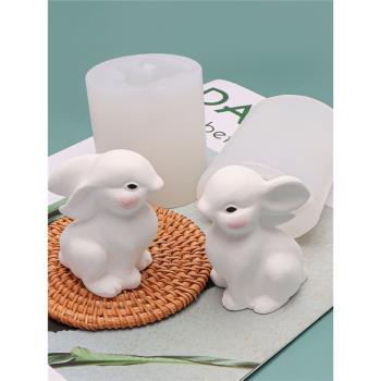 新款兔年立體小白兔子香薰石膏蠟燭慕斯蛋糕裝飾擺件布丁硅膠模具