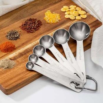 不銹鋼定量勺6件套刻度計量圓形勺克重調料勺咖啡勺家用烘焙用具