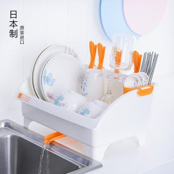 日本進口瀝水碗架廚房置物架塑料導水創意碗柜碗碟筷過濾收納盒