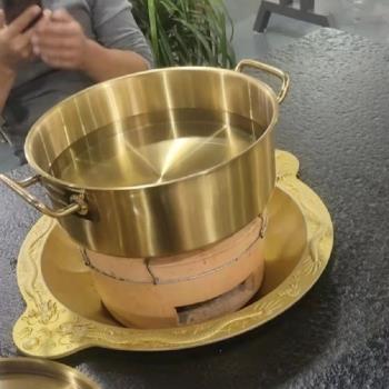 韓式不銹鋼火鍋金色加厚復底電磁爐鴛鴦鍋大容量涮鍋商用湯鍋分格