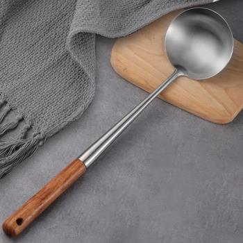 304不銹鋼炒勺廚師專用炒菜勺子家用加厚長柄湯勺木柄鍋勺手勺鏟